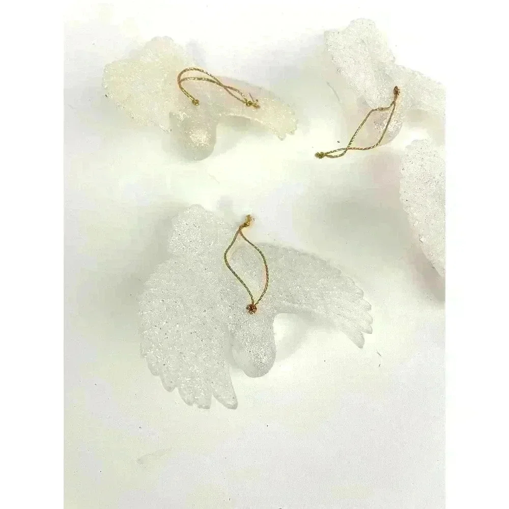 VTG 4‎ PC White Glitter Bird Christmas Ornaments